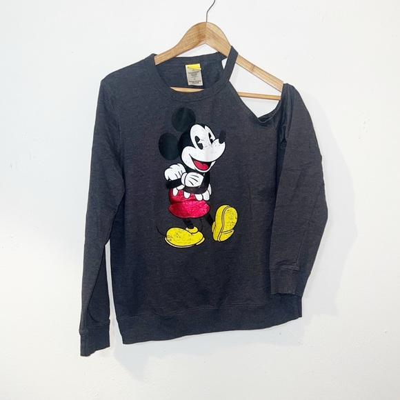 Disney Tops - Disney Mickey Mouse charcoal gray cold shoulder long sleeve shirt